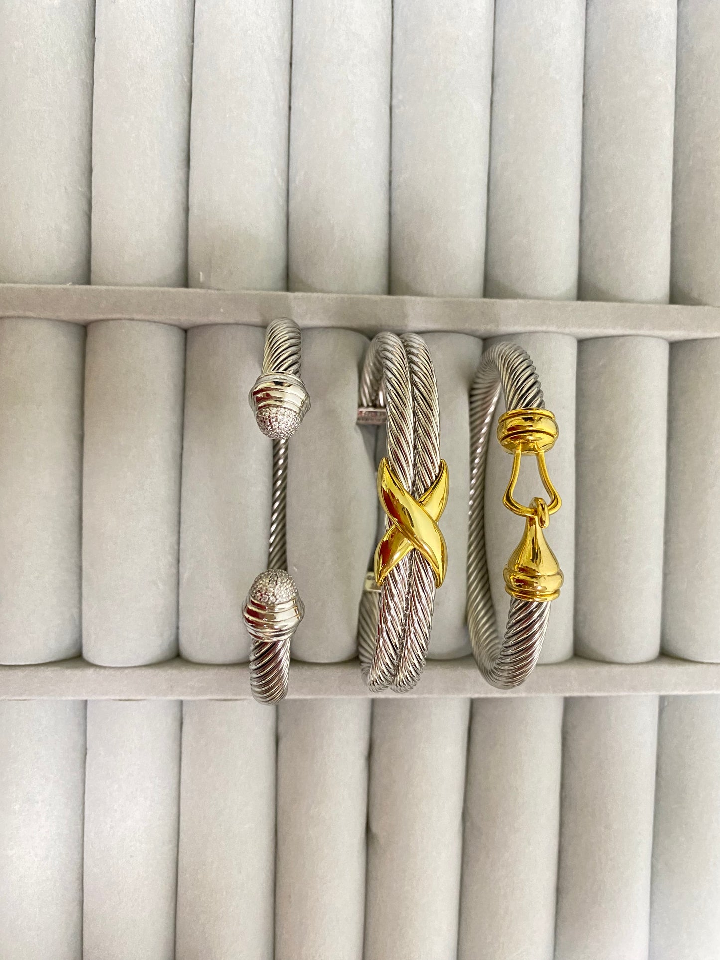 DY 7mm silver bracelet stack 3pcs