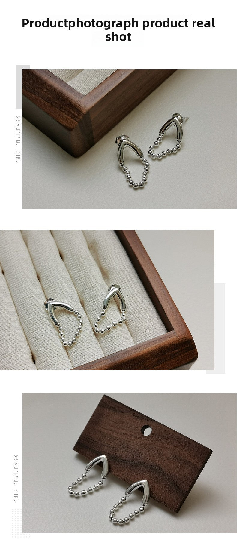S925 Silver Stud Earrings Sterling Silver V-Shaped Tassel round Beads Chain Earrings for Women Special-Interest Design