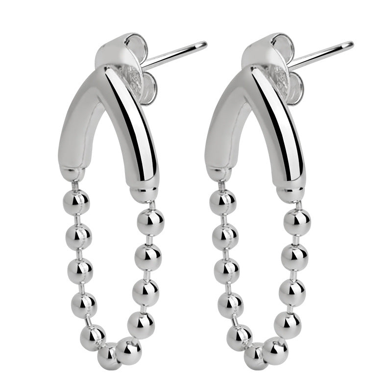 S925 Silver Stud Earrings Sterling Silver V-Shaped Tassel round Beads Chain Earrings for Women Special-Interest Design