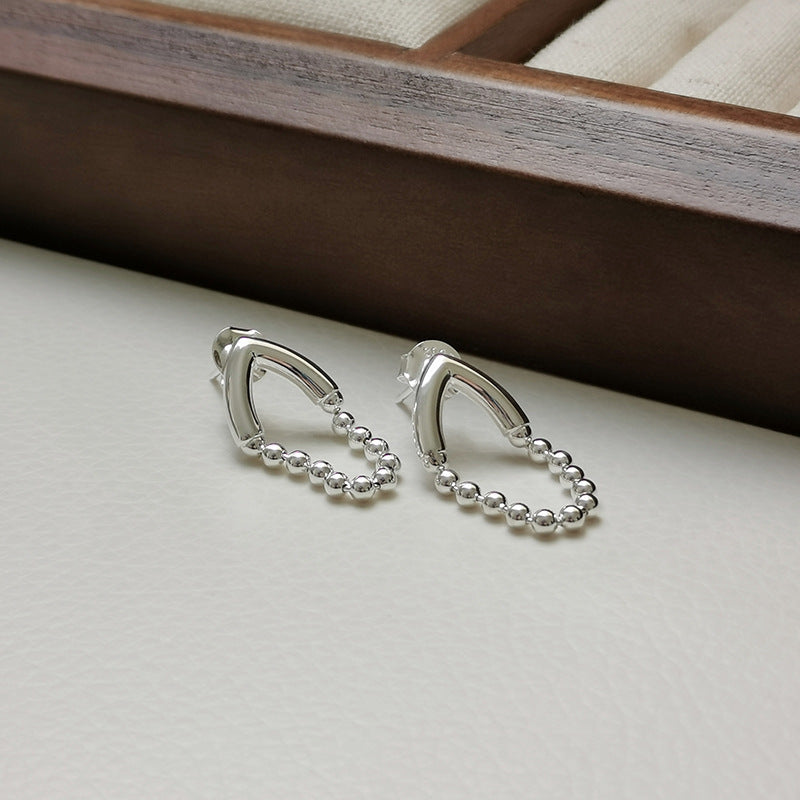 S925 Silver Stud Earrings Sterling Silver V-Shaped Tassel round Beads Chain Earrings for Women Special-Interest Design