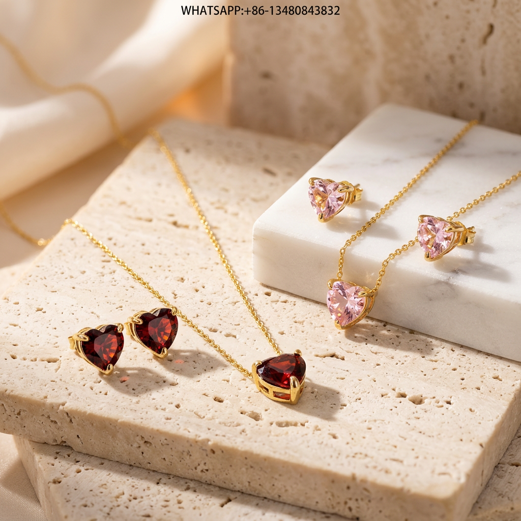 DY Set Heart Gemstone Necklace & Earrings - WHATSAPP:+86-13480843832