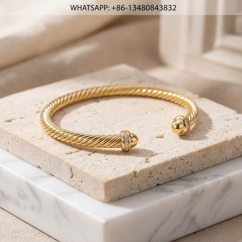 DY Bracelet Cable Classics 18K Yellow Gold Cuff Bracelet with Pavé Diamond Collars - WHATSAPP:+86-13480843832