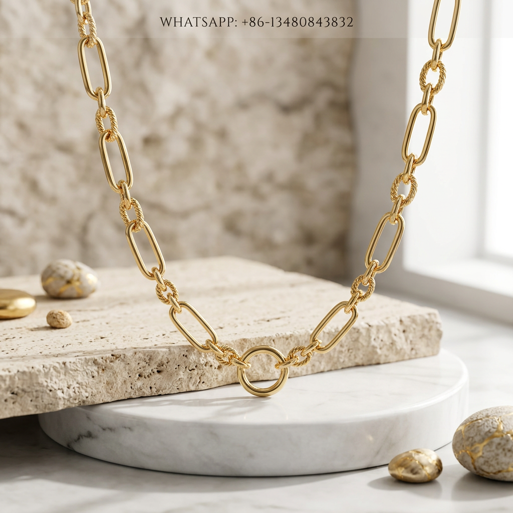 DY Necklace 18K Yellow Gold Cable Paperclip Link Chain with Center Ring - WHATSAPP:+86-13480843832