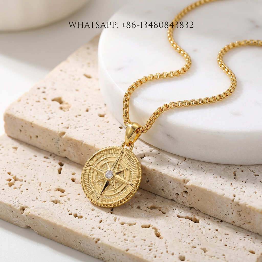 DY Necklace 18K Yellow Gold Compass Rose Star Medallion Pendant with Center Diamond - WHATSAPP:+86-13480843832