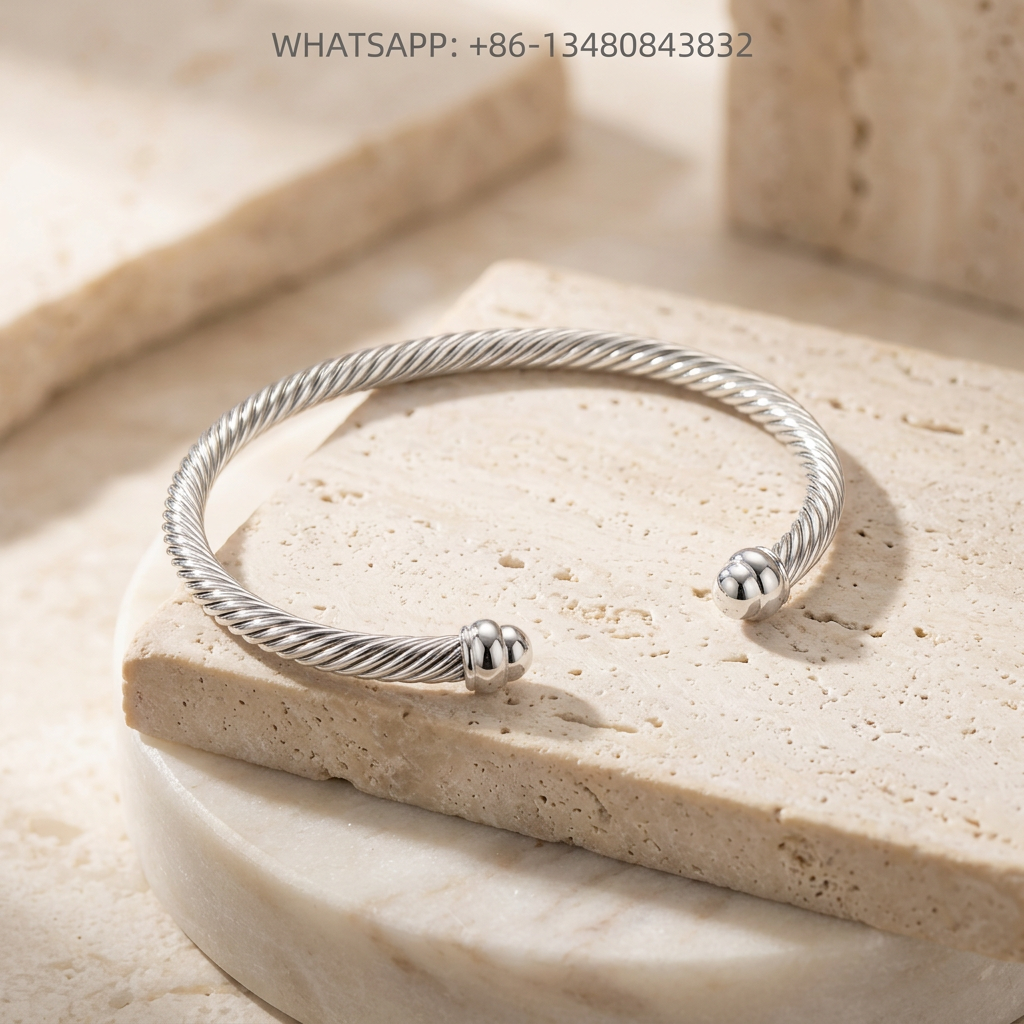 DY Bracelet Cable Classics All 925 Sterling Silver Cuff Bracelet with Polished Finial End Caps - WHATSAPP:+86-13480843832