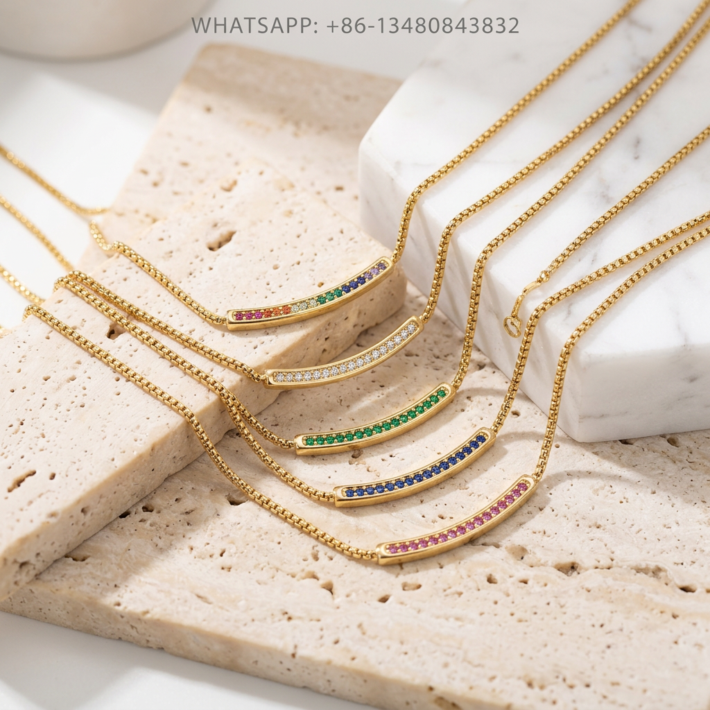 DY Necklace 18K Gold Curved Bar Gemstone Diamond Pendant Necklaces Rainbow Suite - WHATSAPP:+86-13480843832
