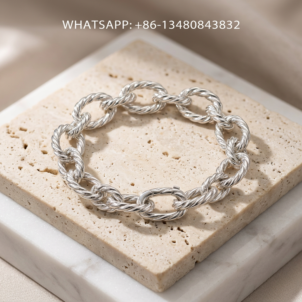 DY Bracelet 925 Sterling Silver Chunky Twisted Cable & Smooth Oval Link Chain Bracelet - WHATSAPP:+86-13480843832
