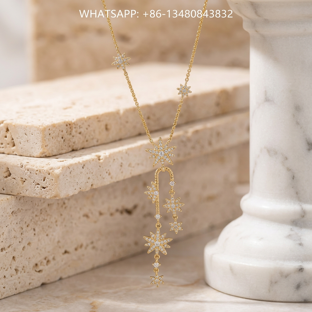 DY Necklace Starburst 18K Gold Cascading Waterfall Y-Drop Pave Diamond Station Necklace - WHATSAPP:+86-13480843832