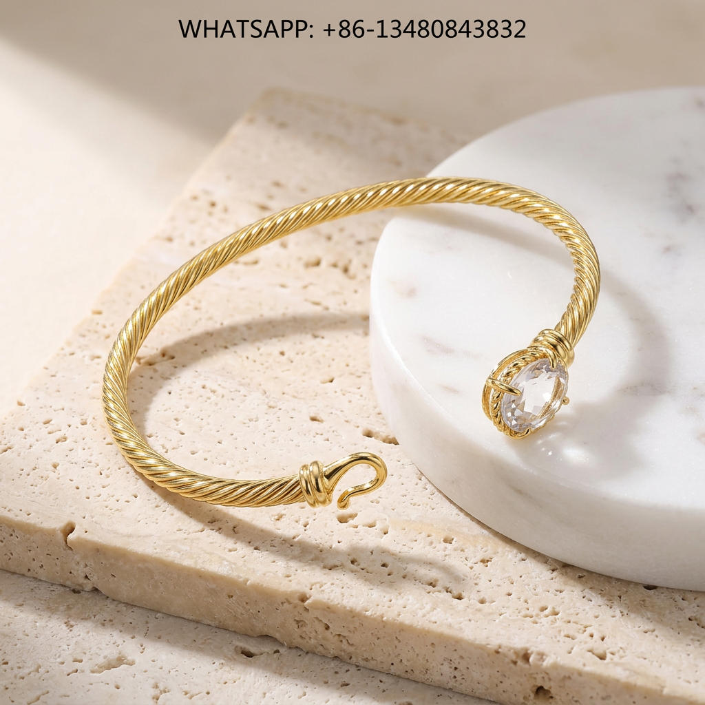DY Bracelet Cable Classics 18K Yellow Gold Oval Faceted Clear Quartz Hook Clasp Bangle Bracelet - WHATSAPP:+86-13480843832