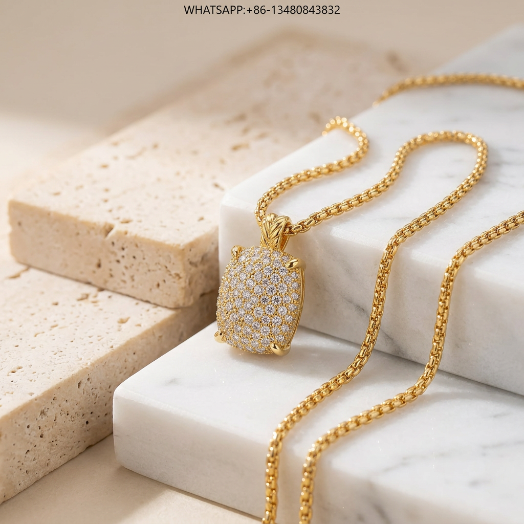 DY Necklace 18K Gold Pavé Diamond Cushion Enhancer Pendant - WHATSAPP:+86-13480843832