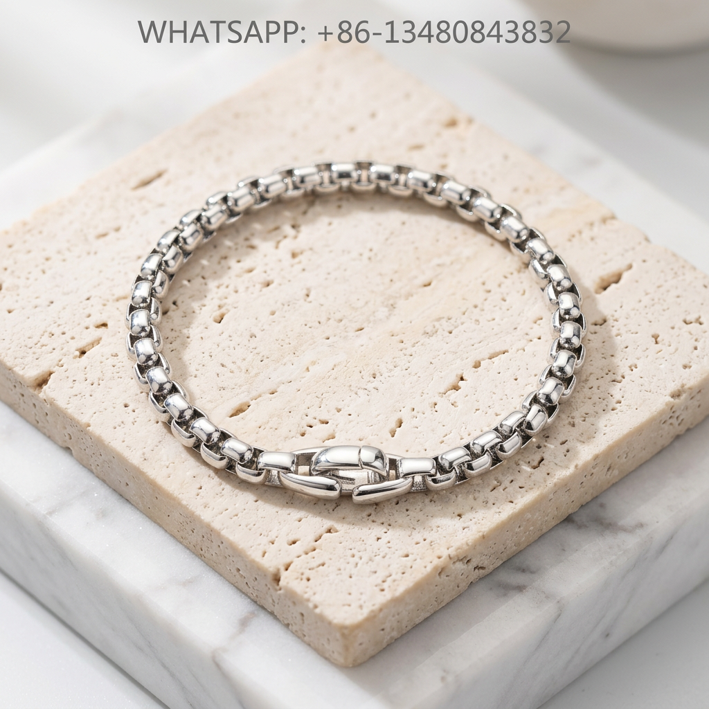 DY Bracelet 925 Sterling Silver Chunky Rounded Box Chain Bracelet with Sculpted Push Clasp - WHATSAPP:+86-13480843832