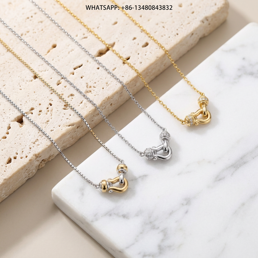 DY Necklace Nautical Shackle Horseshoe Buckle Cable Chain Pendant Necklaces Trio Suite - WHATSAPP:+86-13480843832