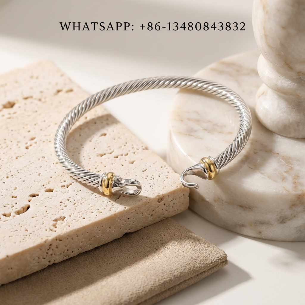 DY Bracelet Two-Tone 925 Sterling Silver & 18K Gold Serpent Hook Cable Bangle Bracelet - WHATSAPP:+86-13480843832