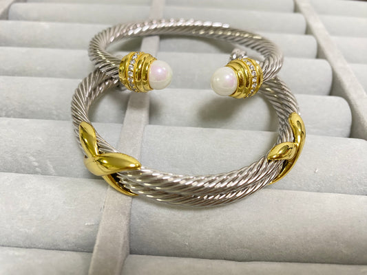 DY 7mm silver bracelet stack 2pcs