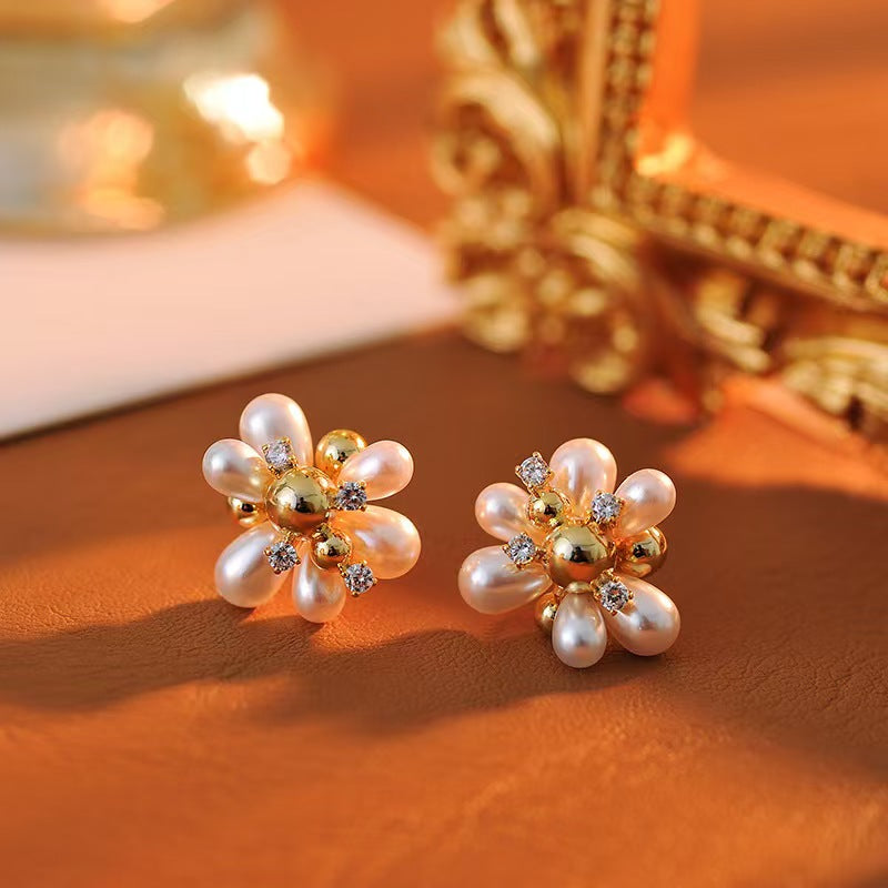Pearl Blossom Earrings - Vintage Floral Stud Earrings