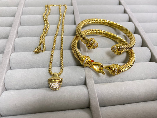 DY gold set ,necklace& 7MM bracelet stack