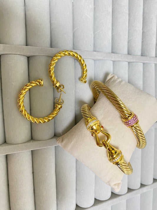 DY gold set ,7mm bracelet & earrings