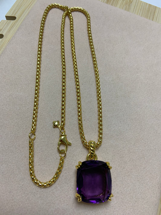 DY gold necklace with purple stone leght 45+5Cm