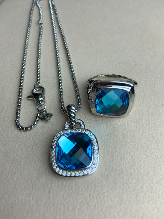 DY 18mm blue stone necklace 45+5Cm. Ring size6/7/8/9