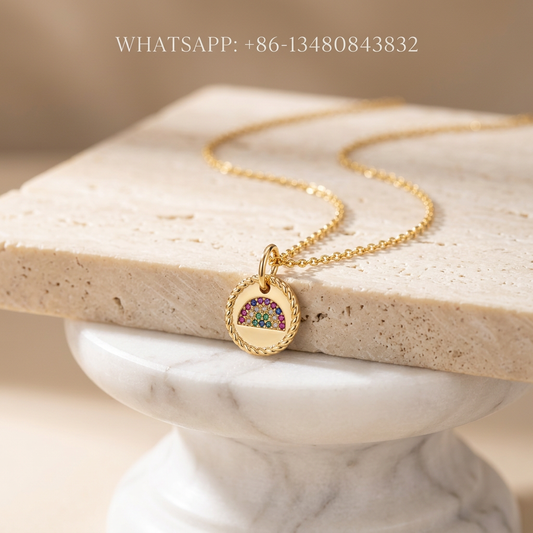 DY Necklace Cable Collectibles 18K Yellow Gold Rainbow Gemstone Medallion Coin Pendant Necklace - WHATSAPP:+86-13480843832