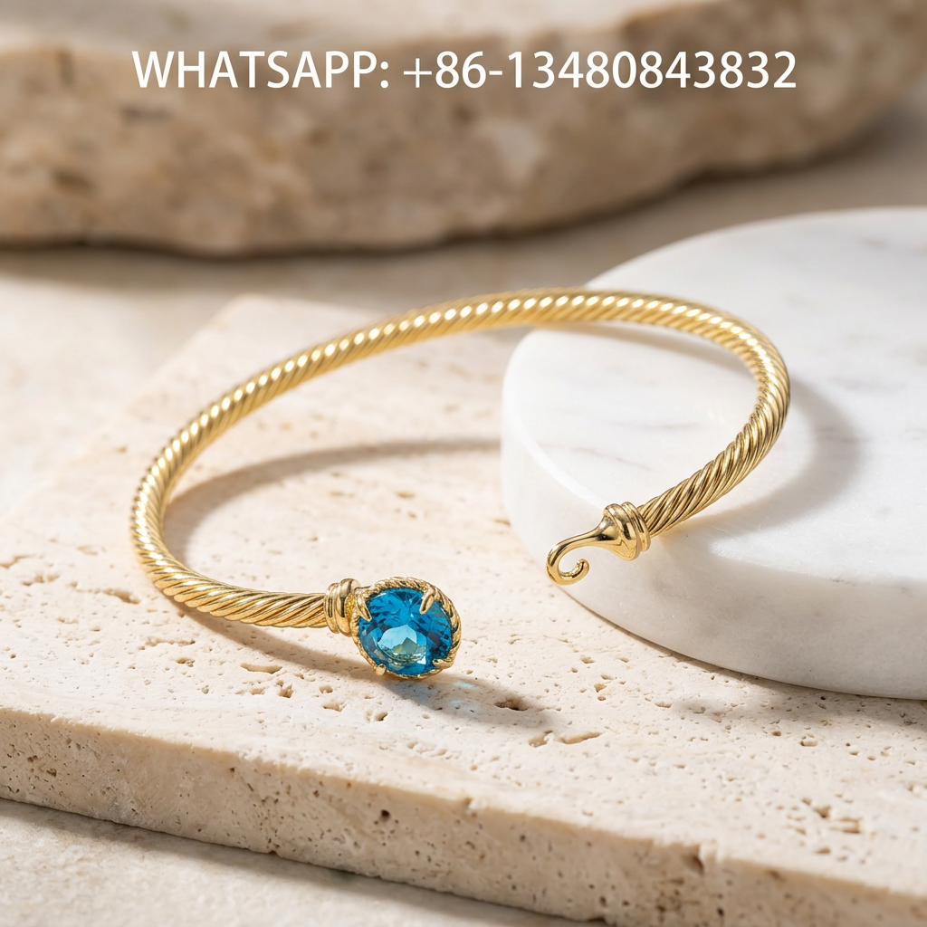 DY Bracelet Cable Classics 18K Yellow Gold Oval Faceted Blue Topaz Hook Clasp Bangle Bracelet - WHATSAPP:+86-13480843832