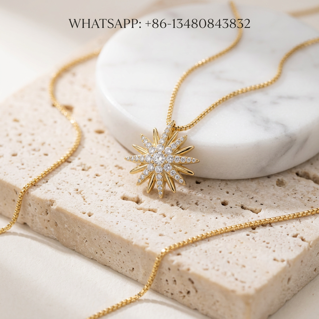 DY Necklace Starburst 18K Yellow Gold Pavé Diamond Radiant Celestial Pendant Necklace on Round Box Chain - WHATSAPP:+86-13480843832