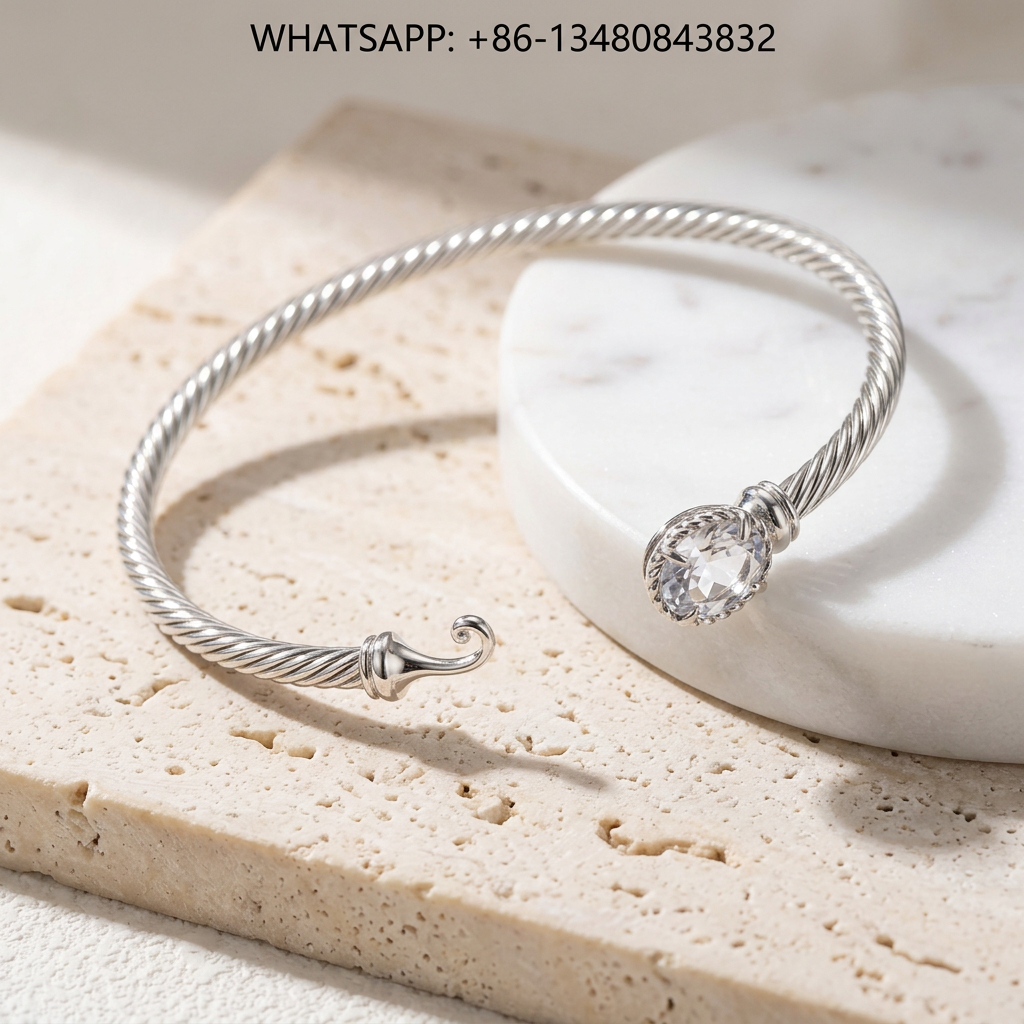 DY Bracelet Cable Classics 925 Sterling Silver Oval Faceted Clear Quartz Hook Clasp Bangle Bracelet - WHATSAPP:+86-13480843832