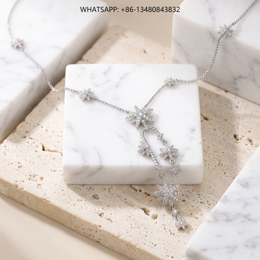 DY Necklace Starburst Silver Cascading Waterfall Y-Drop Pave Diamond Station Necklace - WHATSAPP:+86-13480843832