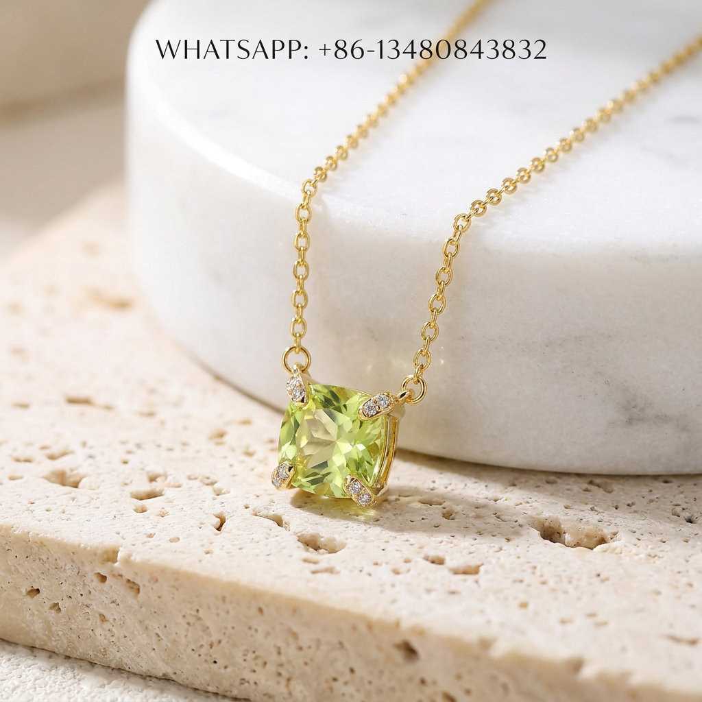 DY Necklace 18K Yellow Gold Lemon Quartz Solitaire Pendant with Diamond Prongs - WHATSAPP:+86-13480843832