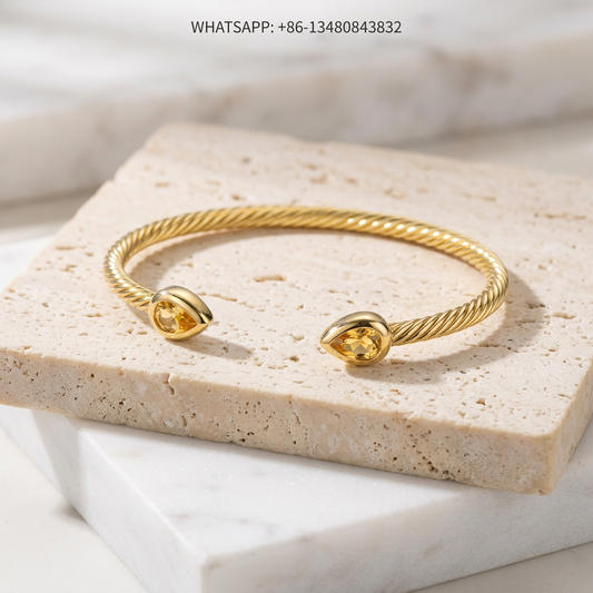 DY Bracelet Cable Classics 18K Yellow Gold Pear-Cut Citrine Teardrop Cuff Bracelet - WHATSAPP:+86-13480843832