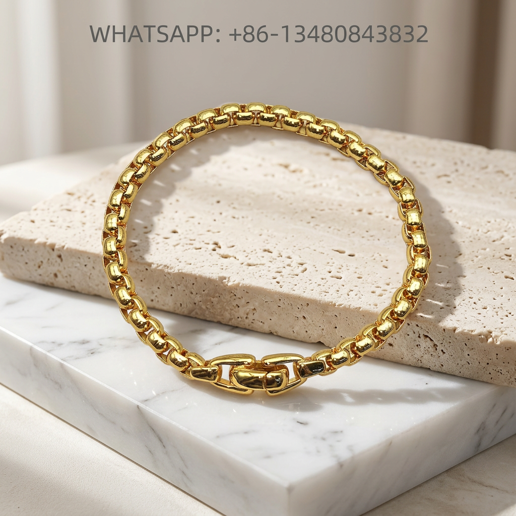 DY Bracelet 18K Yellow Gold Chunky Rounded Box Chain Bracelet with Sculpted Push Clasp - WHATSAPP:+86-13480843832