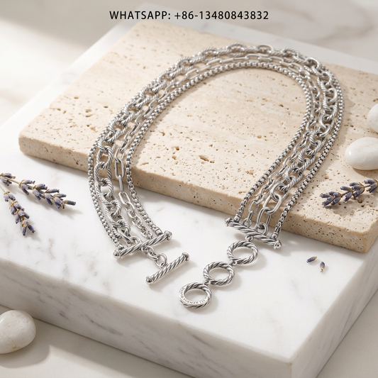 DY Necklace Sterling Silver Multi-Strand Chunky Twisted Cable and Paperclip Chain Toggle Collar Choker - WHATSAPP:+86-13480843832