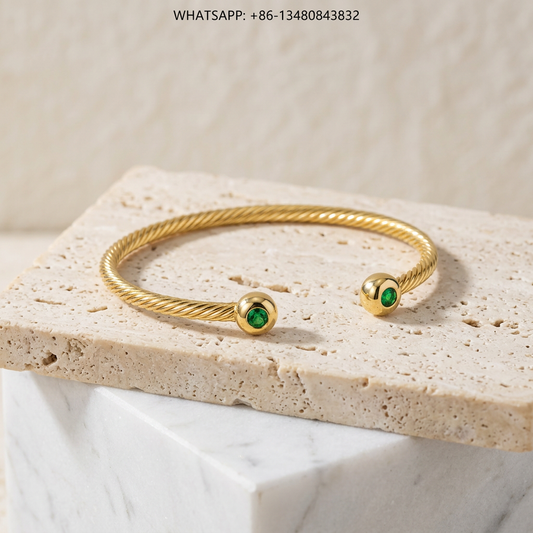 DY Bracelet Cable Classics 18K Yellow Gold Green Tourmaline Domed Cap Cuff Bracelet - WHATSAPP:+86-13480843832