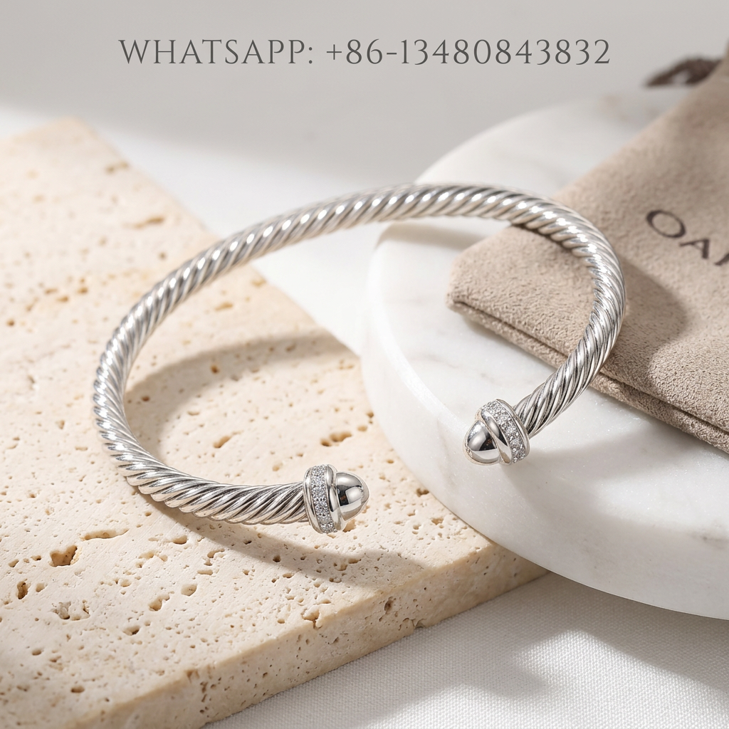 DY Bracelet Cable Classics 925 Silver Cuff Bracelet with Pavé Diamond Collars - WHATSAPP:+86-13480843832