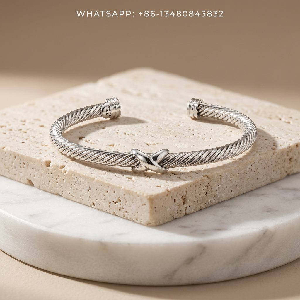 DY Bracelet Crossover 925 Sterling Silver Cable Cuff Bracelet with Polished X Motif - WHATSAPP:+86-13480843832