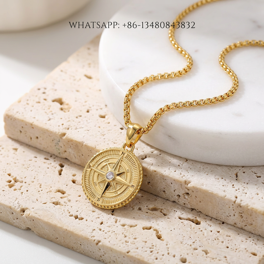 DY Necklace 18K Yellow Gold Compass Rose Star Medallion Pendant with Center Diamond - WHATSAPP:+86-13480843832