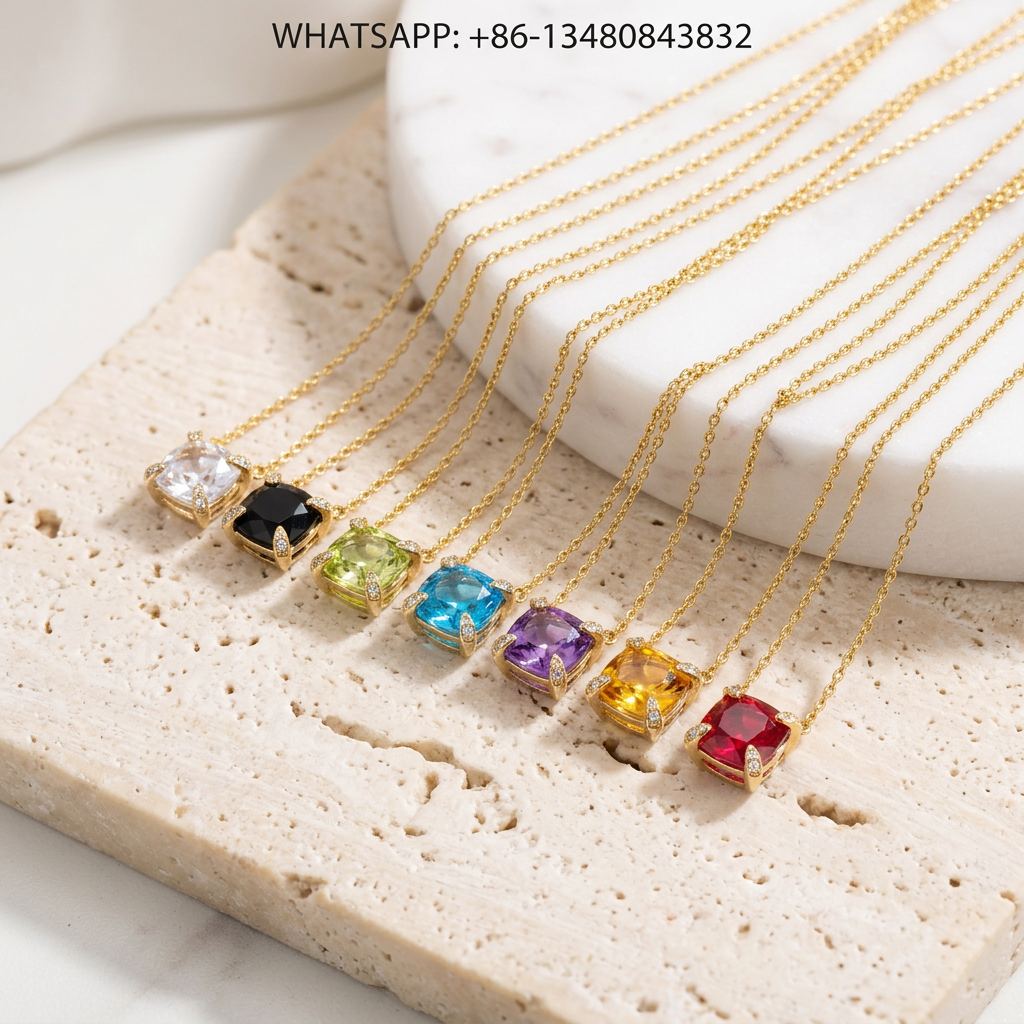 DY Necklace 18K Gold Cushion Gemstone Solitaire Necklaces Rainbow Collection Diamond Prongs - WHATSAPP:+86-13480843832