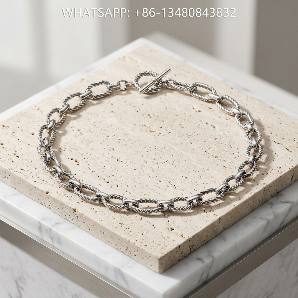 DY Necklace 925 Sterling Silver Twisted Cable Chunky Oval Link Chain Collar Necklace with T-Bar Toggle Clasp - WHATSAPP:+86-13480843832