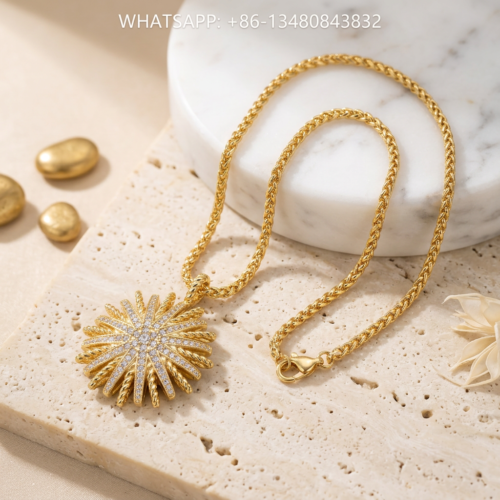 DY Necklace 18K Yellow Gold Radiating Sunburst Starburst Medallion Pendant with Diamonds - WHATSAPP:+86-13480843832