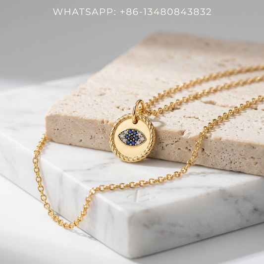 DY Necklace Cable Collectibles 18K Yellow Gold Evil Eye Medallion Coin Pendant Necklace with Blue Sapphires and Pavé Diamonds - WHATSAPP:+86-13480843832