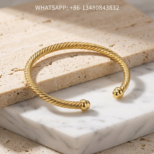 DY Bracelet Cable Classics Solid 18K Yellow Gold Cuff Bracelet with Polished Finial End Caps - WHATSAPP:+86-13480843832