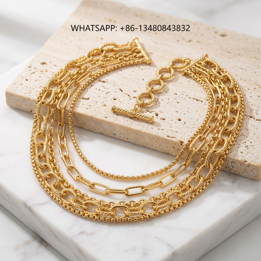 DY Necklace 18K Yellow Gold Multi-Strand Chunky Twisted Cable and Paperclip Chain Toggle Collar Choker - WHATSAPP:+86-13480843832