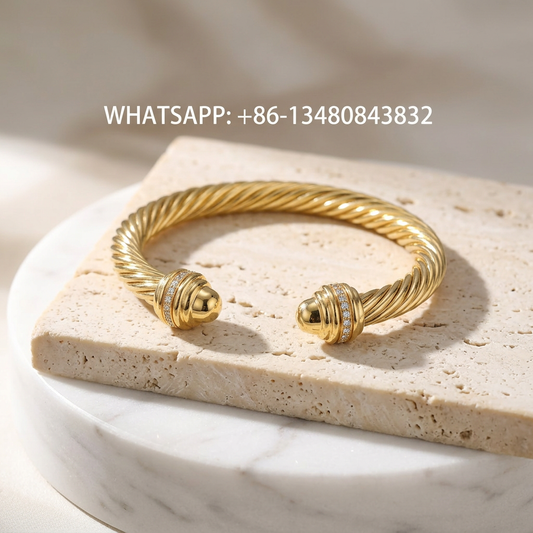 DY Bracelet Renaissance 18K Yellow Gold Twisted Cable Cuff Bracelet with Pavé Diamond Collars - WHATSAPP:+86-13480843832