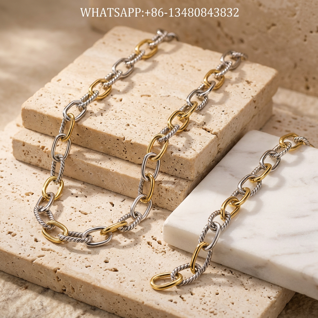 DY Set Two-Tone Chunky Oval Cable Link Necklace & Bracelet - WHATSAPP:+86-13480843832
