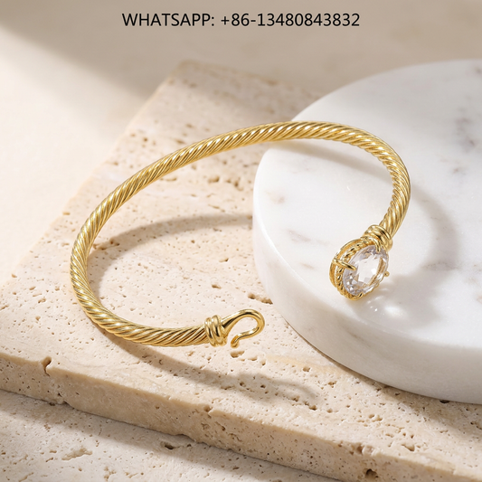 DY Bracelet Cable Classics 18K Yellow Gold Oval Faceted Clear Quartz Hook Clasp Bangle Bracelet - WHATSAPP:+86-13480843832