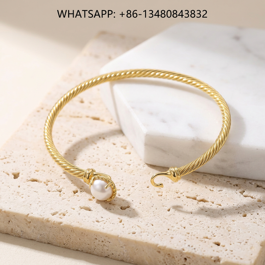 DY Bracelet Cable Classics 18K Yellow Gold Cultured White Pearl Hook Clasp Bangle Bracelet - WHATSAPP:+86-13480843832