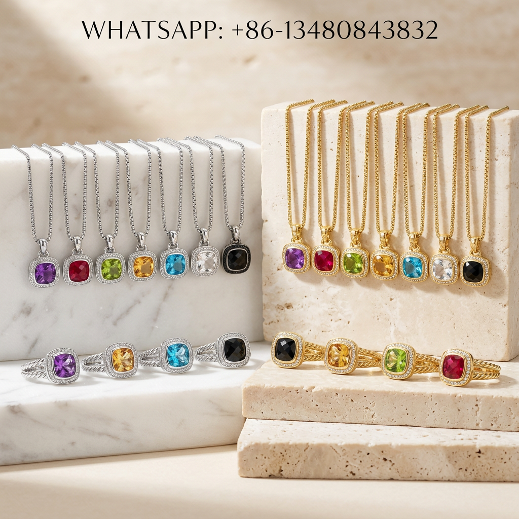 DY Set Albion Cushion Gemstone Necklace and Cable Ring Set - WHATSAPP:+86-13480843832