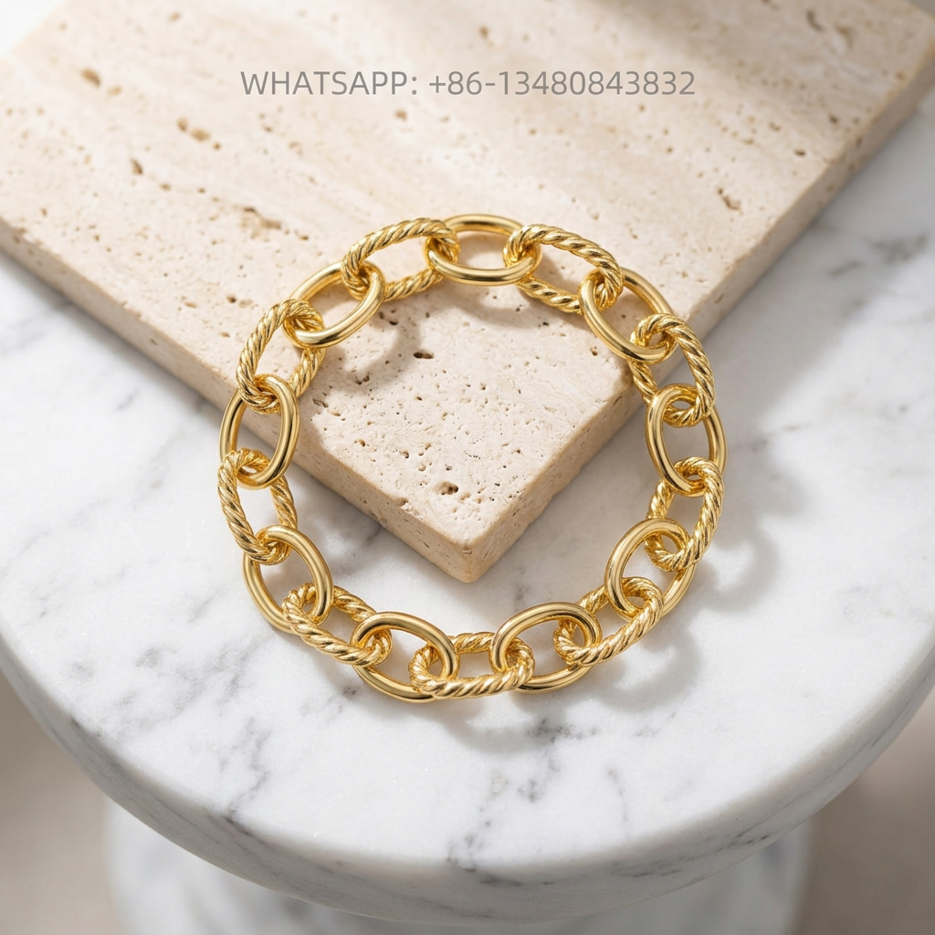 DY Bracelet Continuity 18K Yellow Gold Chunky Alternating Twisted Cable & Smooth Oval Link Chain Bracelet - WHATSAPP:+86-13480843832