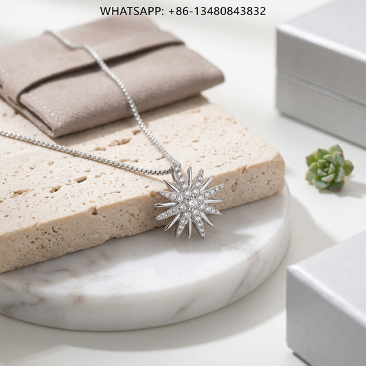 DY Necklace Starburst 925 Sterling Silver Pavé Diamond Radiant Celestial Pendant Necklace on Box Chain - WHATSAPP:+86-13480843832