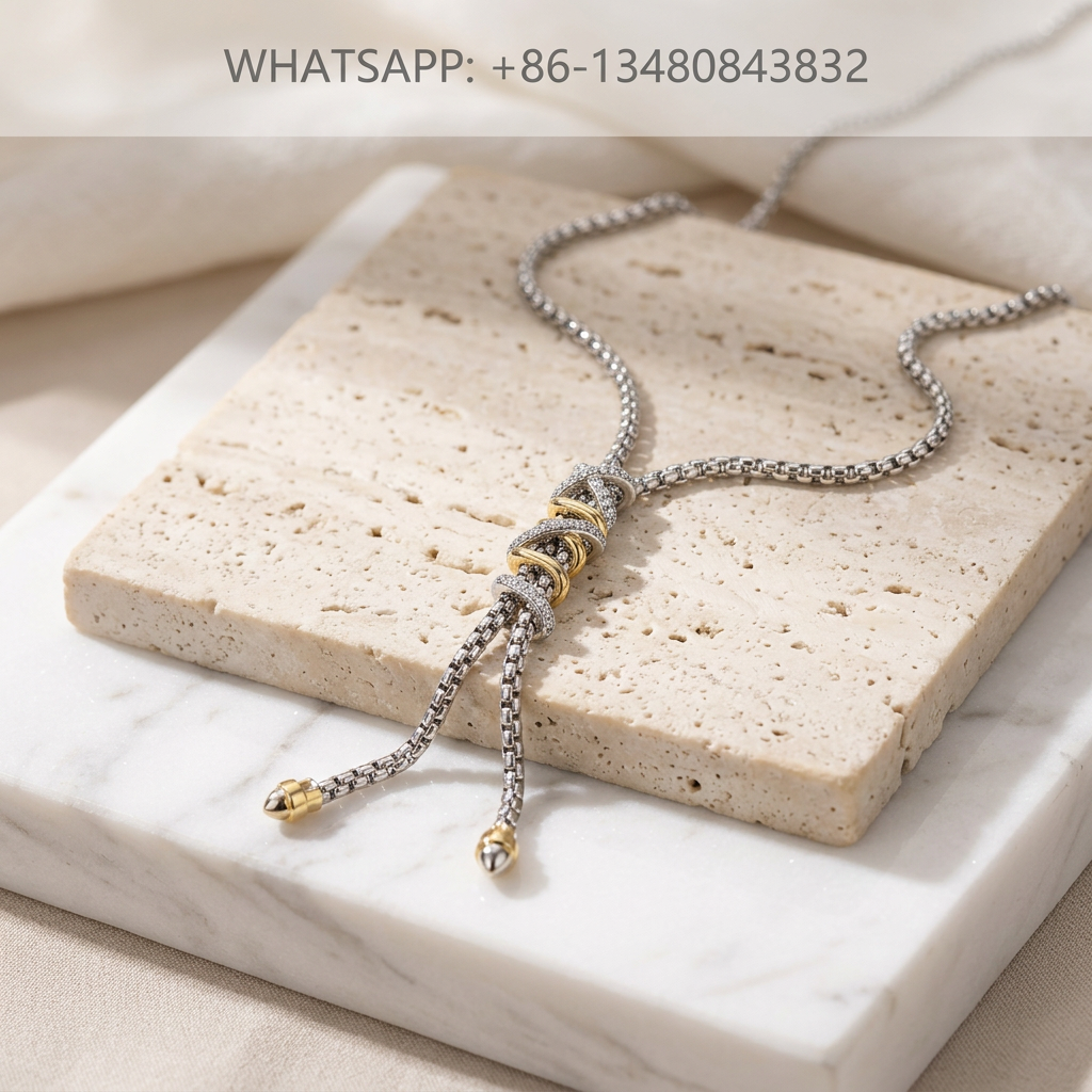 DY Necklace Crossover Two-Tone 925 Sterling Silver 18K Yellow Gold Pavé Diamond Lariat Y-Necklace - WHATSAPP:+86-13480843832
